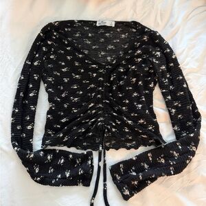 Hollister Floral Black and White Knit Top